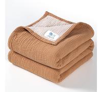 lulumoon Couverture en Mousseline de Coton pour Tout-Petits - Couverture réversible pour Berceau de bébé garçon et Fille, 120 x 120 cm (Caramel)