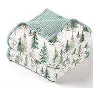 lulumoon Couverture en mousseline neutre pour bébé : couverture légère en coton avec motif forêt - Idéale pour les nouveau-nés à les tout-petits 119,4 x 119,4 cm (forêt de pin)
