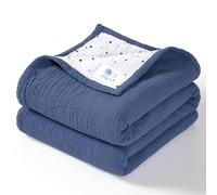 lulumoon Couverture en Mousseline pour bébé - Couette en Coton pour Tout-Petits - Réversible - pour bébé, garçon et Fille - 120 x 120 cm (Bleu)