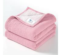 Lulu moon Couverture en Mousseline pour bébé - Couette en Coton pour Tout-Petits - Réversible - pour bébé garçon et Fille - 120 x 120 cm (Rose)