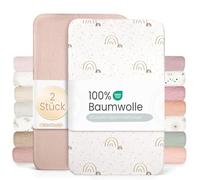 lulumoon Ensemble de 2 draps-housses avec coins élastiques pour bébés, en coton mousseline, pour berceau et lit bébé, 60 x 120 cm/70 x 140 cm, drap de voyage (rose arc-en-ciel, 60 x 120 cm)