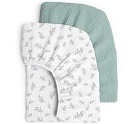 lulumoon Lot de 2 draps de lit pour enfant, drap-housse en coton mousseline pour lit de bébé et lit d’enfant 60x120cm / 70x140cm, drap de lit pour lit de voyage, lit d’appoint (Arbre vert, 70x140cm)
