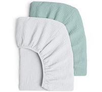 Lulumoon Lot de 2 Draps-Housses en Mousseline de Coton pour Bébé et Enfant - 60 x 120 cm - Pour Lit de Voyage, d'Appoint - Gris et Vert