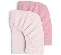 Lulumoon Lot de 2 draps Housses en Mousseline de Coton pour Enfant, alese 60x120 cm lit bébé Pliable, Drap Housse 70x140 cm Respirant pour lit de Berceau, lit de couffin-Rose Clair