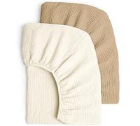Lulumoon Lot de 2 draps Housses en Mousseline de Coton pour Enfant, alese 60x120 cm lit bébé Pliable, Drap Housse 70x140 cm Respirant pour lit de Berceau, lit de couffin-Blanc Jaune