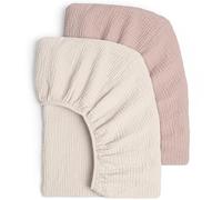 Lulumoon Lot de 2 draps Housses en Mousseline de Coton pour Enfant, alese 60x120 cm lit bébé Pliable, Drap Housse 70x140 cm Respirant pour lit de Berceau, lit de couffin-Sable crème