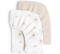 lulumoon Lot de 2 draps-housses, en mousseline de coton pour lit de bébé et lit d'enfant, 60 x 120 cm / 70 x 140 cm, pour lit de voyage, lit d'appoint, draps motif marguerite blanc, 70 x 140 cm