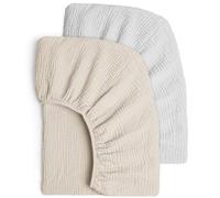 Lulumoon Lot de 2 draps-housses en mousseline pour lit d'enfant - Doux et respirant - 100 % coton - 60 x 120 - 70 x 140 cm - Gris crème