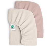 Lulumoon Lot de 2 Draps-Housses en Mousseline pour Lit d'Enfant et Bébé - Doux et Respirant - 100% Coton - 60x120 - 70x140 cm - Sable Crème