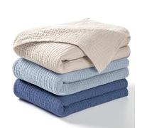 lulumoon Lot de 3 couvertures d'emmaillotage en Mousseline de Coton Neutre pour bébé (Bleu Marine)