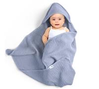 lulumoon Serviette de Bain Bebe: 76x76cm Mousseline de Coton Cape de Bain Bebe-Douce et Absorbante, Garde Bébé au Chaud Après Le Bain-Convient pour 0-18 Mois(Bleu)