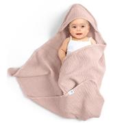 lulumoon Serviette de bain bébé à capuche : serviette à capuche en mousseline de coton 75 x 76 cm - Certifié Öko-Tex extra douce absorbante pour la chaleur après le bain Crème - Pour bébé 0-18 mois