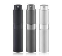 Lulupack Atomiseur de Parfum 10ml, Flacon Pulvérisateur de Voyage Pour Eau de Cologne, Pulvérisateur Portable Rechargeable(3pcs,Noir Gris Argent)