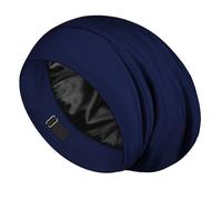 LULUSILK Bonnet de sommeil doublé de soie de mûrier, fini les cheveux crépus et emmêlés, reste en place toute la nuit, bandeau réglable en soie pour dormir, bleu marine, lot de 1