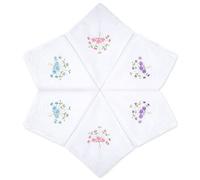 LULUSILK Mouchoirs blancs avec des broderies fleuris et dentelles pour femme, en tissu 100% Coton de 6 unités