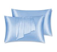 LULUSILK Taie d'oreiller en Soie 100% Naturelle - Soin de la Peau, Antichute des Cheveux, Fermeture à Glissière Invisible, 2 pièces, 40 x 60 cm, Bleu Ciel
