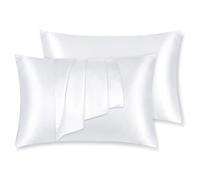 LULUSILK Taie d'oreiller en Soie 100% Naturelle - Soin de la Peau, Antichute des Cheveux, Fermeture à Glissière Invisible, 2 pièces, 40 x 80 cm, Blanche
