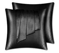 LULUSILK Taie d'oreiller en Soie 100% Naturelle - Soin de la Peau, Antichute des Cheveux, Fermeture à Glissière Invisible, 2 pièces, 65 x 65 cm, Noire