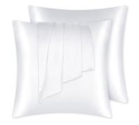 LULUSILK Taie d'oreiller en Soie 100% Naturelle - Soin de la Peau, Antichute des Cheveux, Fermeture à Glissière Invisible, 2 pièces, 65 x 65 cm, Blanche