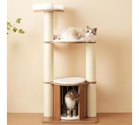 LULUWA Arbre à chat de 135 cm, robuste, avec plateformes à 3 niveaux, 1 maison pour chat de 12 cm, troncs plus épais, tapis amovibles et protection anti-basculement