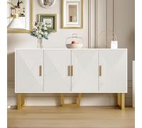LULUWA Buffet moderne de luxe de 150 cm avec 4 portes, armoire avec portes texturées brillantes et poignées dorées, étagères réglables en hauteur