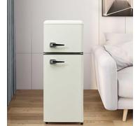 LULUWA Réfrigérateur Rétro, Réfrigérateur Combiné à Double Porte avec Éclairage LED H 105.5cm L 41cm92 Litre Volume Total 28 Litre Volume du Congélateur 116 kWh/an -27°C ~13°C (Blanc)