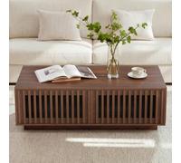 LULUWA Table basse rectangulaire - Table basse avec 2 ouvertures de porte - Rangement - Clôture ajourée - Table d'appoint - Table de salon - En panneau de particules + MDF - Charge maximale : 50 kg
