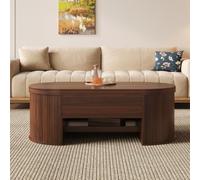 LULUWA Table basse relevable - Table basse avec côtés incurvés en bois - Étagère extensible - Plateau relevable - Meuble de salon multifonction (noyer)