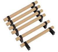 luluxing Lot de 6 poignées de placard en bois de 11,2 cm à double trou de distance - Poignée moderne en T pour cuisine, armoire, tiroir
