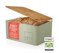 Lumaland Cuisine Boîte à pain | Boîte à pain en métal avec couvercle en bambou | Boîte à pain rectangulaire 30,5 x 23,5 x 14 cm | 2in1 boîte à pain & planche à découper [Vert Menthe]