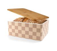 Lumaland Boîte à pain rectangulaire en métal avec couvercle en bambou - 8 l - Couvercle en bois multifonction - Boîte à pain 2 en 1 et planche à découper