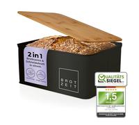 Lumaland Cuisine Boîte à pain | Boîte à pain en métal avec couvercle en bambou | Boîte à pain rectangulaire 30,5 x 23,5 x 14 cm | 2in1 boîte à pain & planche à découper [Noir]