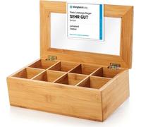 Lumaland Cuisine Boîte à thé en bambou avec 8 compartiments 26 x 16 x 9 cm Matériau durable Boîte de rangement pratique pour les sachets de thé Décoratif & noble