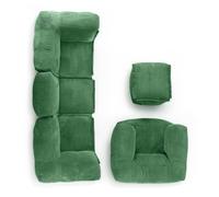 LUMALAND Ensemble modulaire basique en velours côtelé - Canapé avec fauteuil et pouf - 5 sacs d'intérieur avec rembourrage - Canapé modulaire avec perles EPS - Coussin d'assise XXL pour salon, chambre