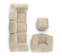 LUMALAND Ensemble modulaire basique en velours côtelé | Pouf avec fauteuil et pouf | 5 x pouf d'intérieur avec rembourrage | Canapé modulaire avec perles EPS | Coussin d'assise XXL pour salon, chambre