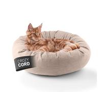 LUMALAND Lit confortable pour chat en velours côtelé, diamètre 60 cm, sol antidérapant, accessoires pour chat avec rembourrage doux et housse en velours côtelé, toutes les pièces sont lavables, panier