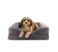 Lumaland Lit orthopédique en Velours côtelé - Canapé Ergonomique pour Chien - 70 x 60 cm - pour Petits Chiens - Fond antidérapant - Rembourrage et Housse lavables - Panier pour Chien avec Mousse à