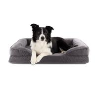 Lumaland Lit orthopédique en velours côtelé - Canapé ergonomique pour chien - 90 x 65 cm - Pour chiens de taille moyenne - Fond antidérapant - Rembourrage et housse lavables - Panier pour chien avec