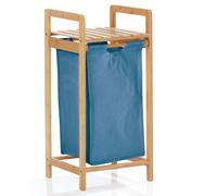 Lumaland Panier à linge en bambou - Avec sac à linge extensible - Petit format - Avec étagère - Bleu
