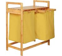 Lumaland Panier à linge en bambou 2 sacs à linge extensibles Collecteur de linge Rangement pratique Sacs en tissu Bois de bambou 73 cm de hauteur x 64 cm de largeur x 33 cm de profondeur