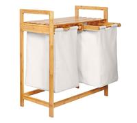 Lumaland Panier à linge en bambou avec 2 sacs à linge extensibles | Matériau facile d'entretien, insensible à l'humidité et facile à essuyer | Hauteur env. 73cm x 64cm de largeur x 33cm de profondeur