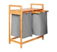 Lumaland Panier à linge en bambou avec 2 sacs à linge extensibles | Matériau facile d'entretien, insensible à l'humidité et facile à essuyer | Hauteur env. 73cm x 64cm de largeur x 33cm de profondeur