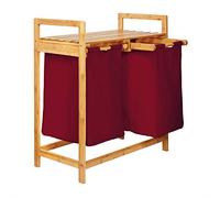 Lumaland Panier à linge en bambou avec 2 sacs à linge extensibles | Taille environ 73 cm de hauteur x 64 cm de largeur x 33 cm de profondeur, Couleur : Rouge foncé