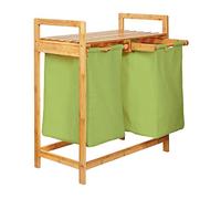 Lumaland Panier à linge en bambou avec 2 sacs à linge extensibles | Taille environ 73 cm de hauteur x 64 cm de largeur x 33 cm de profondeur, Couleur : Vert