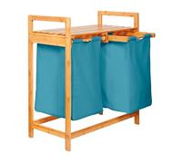 Lumaland Panier à linge en bambou avec 2 sacs à linge extensibles | Taille environ 73 cm de hauteur x 64 cm de largeur x 33 cm de profondeur, Couleur : Bleu