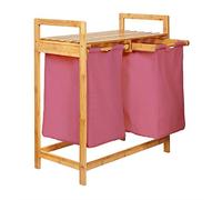 Lumaland Panier à linge en bambou avec 2 sacs à linge extensibles | Taille environ 73 cm de hauteur x 64 cm de largeur x 33 cm de profondeur, Couleur : Rose