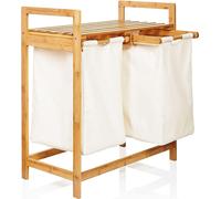 Lumaland Panier à linge en bambou avec 2 sacs à linge extensibles | Taille environ 73cm de hauteur x 64cm de largeur x 33cm de profondeur, Couleur : Blanc