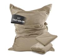 Lumaland Pouf Classic XXL Set tout-en-un | Énorme pouf XXL avec housse en corde et pour l'extérieur, pour l'intérieur et l'extérieur | Fauteuil canapé avec remplissage EPS emballé en toute sécurité