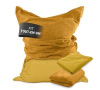 Lumaland Pouf Classic XXL Set tout-en-un | Énorme pouf XXL avec housse en corde et pour l'extérieur, pour l'intérieur et l'extérieur | Fauteuil canapé avec remplissage EPS emballé en toute sécurité