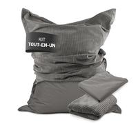 Lumaland Pouf Classic XXL Set tout-en-un | Énorme pouf XXL avec housse en corde et pour l'extérieur, pour l'intérieur et l'extérieur | Fauteuil canapé avec remplissage EPS emballé en toute sécurité